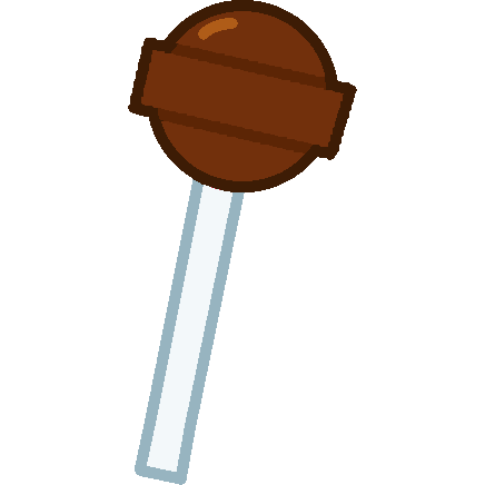a brown spherical lollipop with a band around the centre.